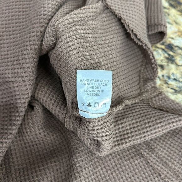 Altar’d State Brown Cotton Blend Waffle Knit Expose Seams Short Sleeve Shirt S - Picture 6 of 8